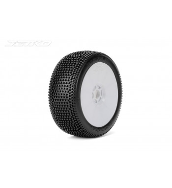 JETKO POWER BLOCK IN PRE-GLUED WITH WHITE WHEEL 1/8 BUGGY RACING TIRE 1 PAIR
