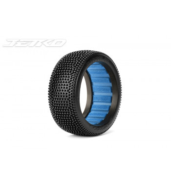 JETKO POWER BLOCK IN PRE-GLUED WITH WHITE WHEEL 1/8 BUGGY RACING TIRE 1 PAIR