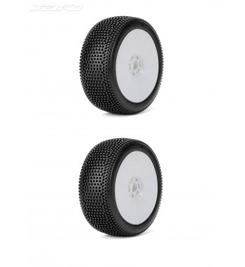 JETKO POWER BLOCK IN PRE-GLUED WITH WHITE WHEEL 1/8 BUGGY RACING TIRE 1 PAIR