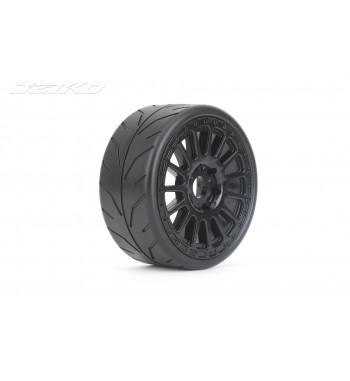 JETKO POWER BLACK PHOENIX MEDIUM SOFT PRE-GLUED WITH BLACK WHEEL 1/8 GT ONROAD TIRE 1 PAIR
