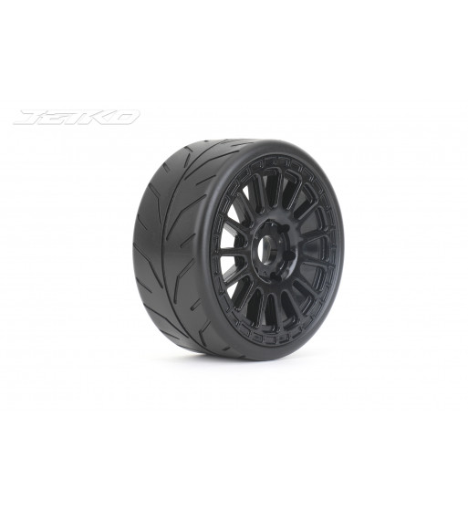 JETKO POWER BLACK PHOENIX MEDIUM SOFT PRE-GLUED WITH BLACK WHEEL 1/8 GT ONROAD TIRE 1 PAIR