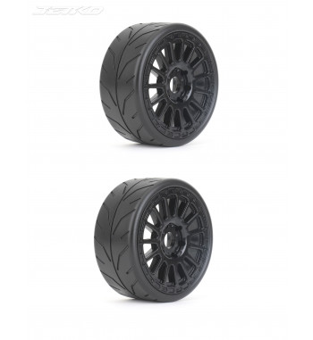 JETKO POWER BLACK PHOENIX MEDIUM SOFT PRE-GLUED WITH BLACK WHEEL 1/8 GT ONROAD TIRE 1 PAIR
