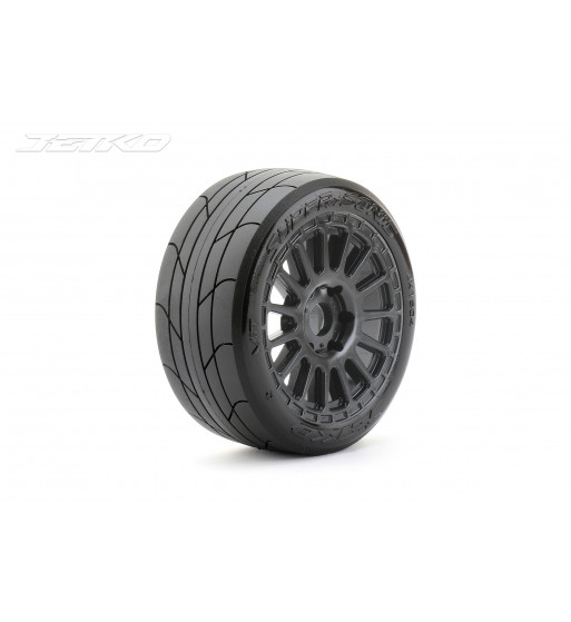 JETKO POWER SUPER SONIC MEDIUM SOFT PRE-GLUED WITH BLACK WHEEL 1/8 BUGGY ONROAD TIRE 1 PAIR