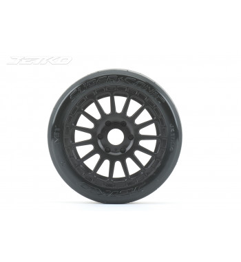 JETKO POWER SUPER SONIC MEDIUM SOFT PRE-GLUED WITH BLACK WHEEL 1/8 BUGGY ONROAD TIRE 1 PAIR