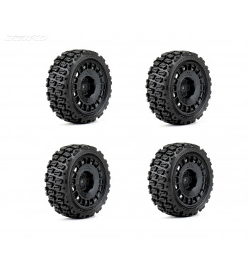 JETKO POWER COURAGIA MEDIUM SOFT PRE-GLUED WITH BLACK WHEEL 1/10 RALLY 4 TIRES