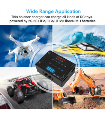 HTRCS680 Mini Smart Battery Charger AC DC 80W 6A For RC 1-6S Lipo/Life/LiHv/Lilon/NiMh Batteries Balance Charger